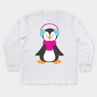 Cute Penguin, Baby Penguin, Penguin With Scarf Kids Long Sleeve T-Shirt